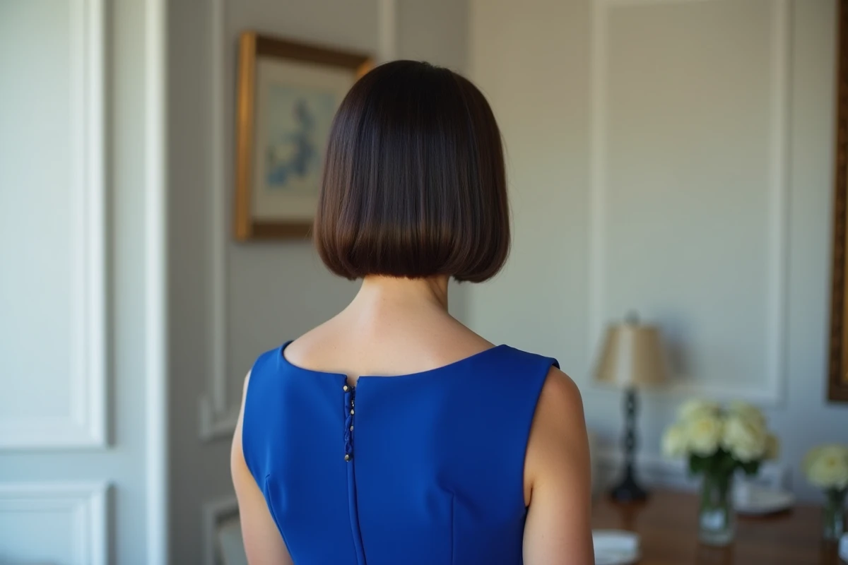 Faux bob épinglé sur cheveux longs porté par une femme élégante lors d'un mariage