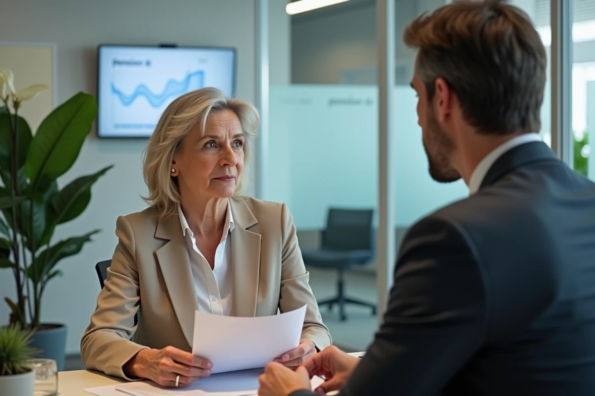 Femme consultant un conseiller financier pour choisir une retraite complémentaire Préfon