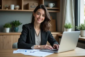 Jeune femme d'affaires travaillant ses finances à la maison
