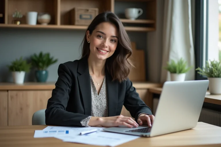 Jeune femme d'affaires travaillant ses finances à la maison