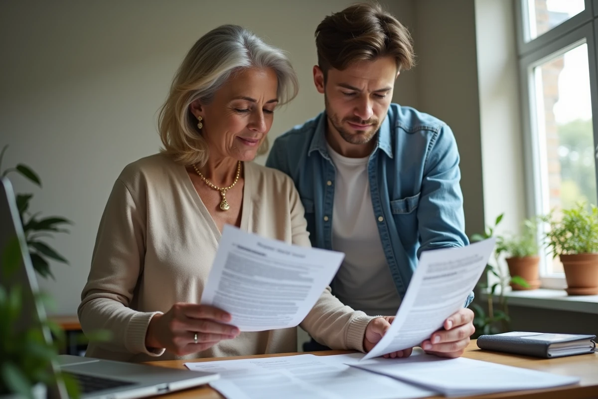 Femme et homme vérifiant un avis d
