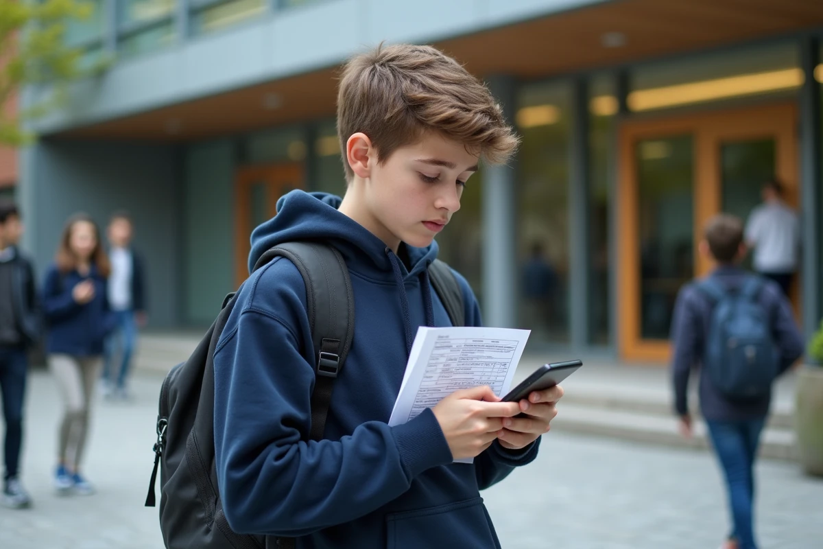 Garçon de 18 ans regardant son smartphone devant l