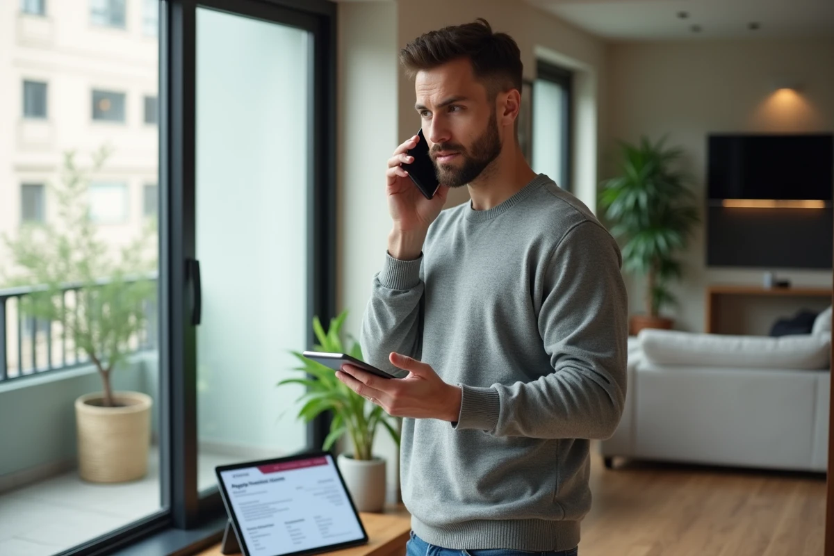 Homme passant un appel téléphonique à Cofidis pour obtenir une réponse rapide sur sa demande de crédit