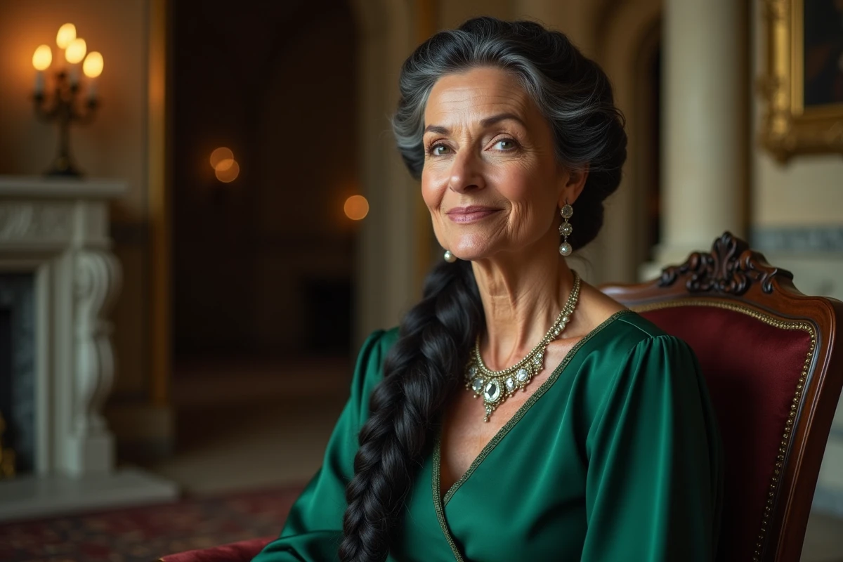 Tresse couronne élaborée sur cheveux longs portée par une femme pour un mariage